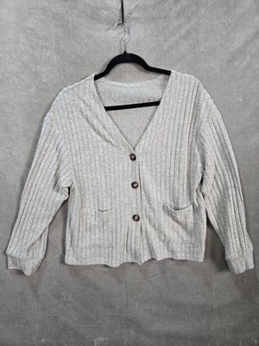 Ted Baker Women's Light Gray V-Neck Long Sleeve Cardigan Size M Pre-Owned